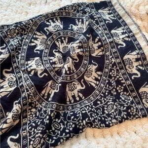 Navy Cream Chunky Long Loop Boho Elephant Reversible Print Scarf